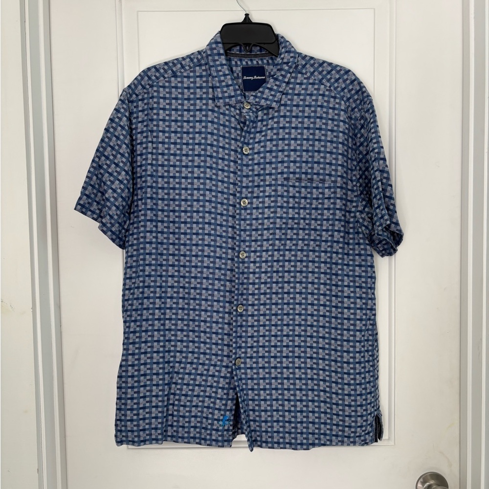 Tommy Bahama Blue Patterned Buttoned Men's Shirt Silk Cotton Blend
